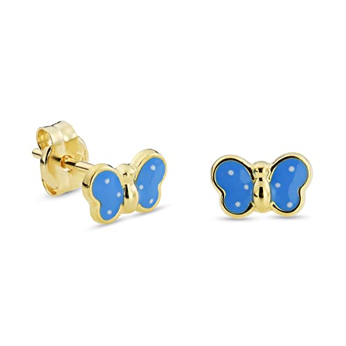 Miore Schmuck Kinder MÃ¤dchen Ohrstecker blaue Schmetterling Ohrringe aus Gelbgold 18 Karat 750 Gold