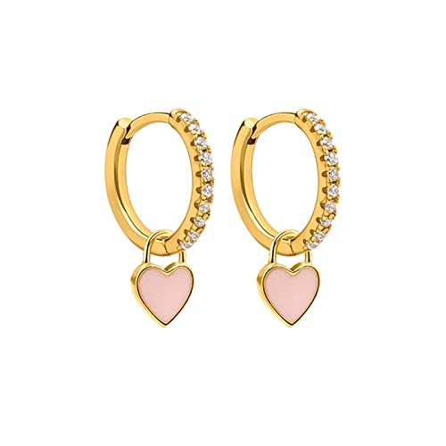 Ohrringe Creolen mit süßen Candy-Farben-Emaille-Herz-Charme-Tropfen-Ohrring for Mädchen-Party-Schmuck Ohrstecker Color Gold-pink