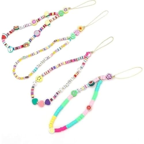 Herbests Handykette Perlen Handyanhänger Böhmische Bunte Perlen Telefon Kette Strap Acryl Lächeln Stern Perlen Handy Lanyard Telefon Anhänger Universale Lanyard Handy Schmuck Hängen Chian für Frauen