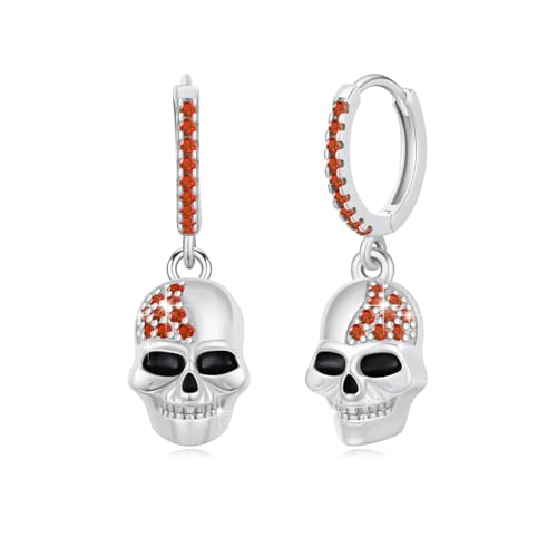 MEDWISE Totenkopf Ohrringe Creolen 925 Sterling Silber Hängend Ohrringe Gothic Punk Ohrringe Silber Totenkopf Schmuck Geschenk für Männer Herren Mädchen Unisex Teenager