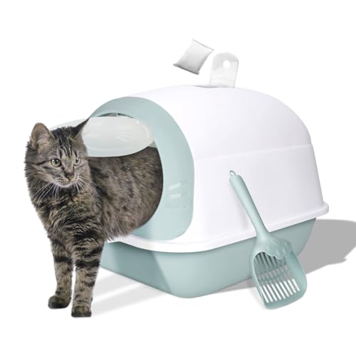 Zvonema Katzentoilette Katzenklo mit Deckel Aktivkohlefilter auslaufsicherer Boden katzentoiletten Geeignet für mittelgroße und kleine Katzen cat Litter Box mit Kunststoffschaufel