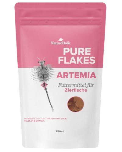 NatureHolic Pure Flakes - Artemia - Hohe Akzeptanz - über 50% Artemia - Trübt das Wasser Nicht - Für Fische und Wirbellose - Hergestellt in Mannheim