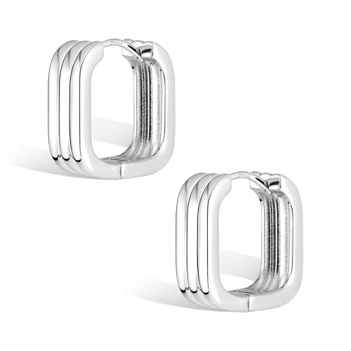 ALEXCRAFT Dicke Ohrringe Silber 925 Creolen Eckig Damen Klein Chunky Square Silver Hoop Earrings für Frauen Freundin Mama