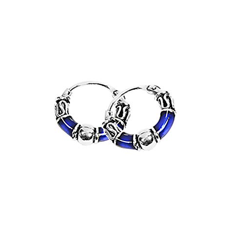 NKlaus PAAR 925 STERLING SILBER Keltische Bali Creolen s Dark Blue 12mm 7103