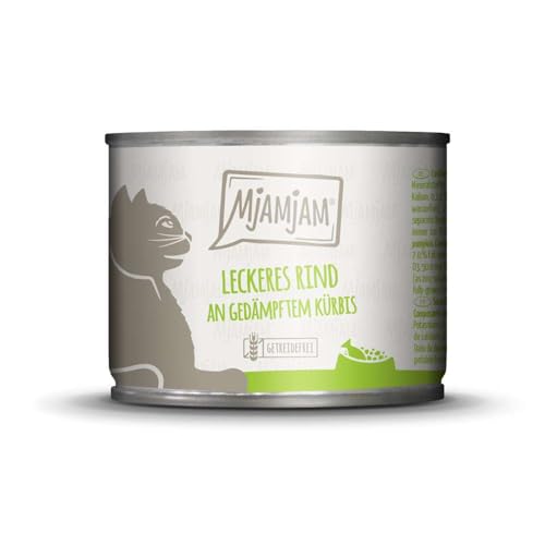 MjAMjAM - Premium Nassfutter für Katzen - leckeres Rind an gedämpftem Kürbis 1er Pack 1 x 200 g getreidefrei mit extra viel Fleisch