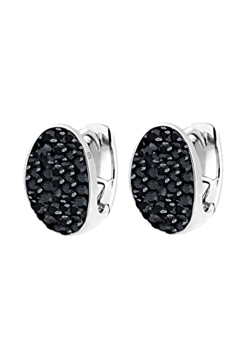 Elli Ohrringe Damen Creolen Black mit Kristalle in 925 Sterling Silber