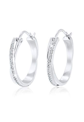 Elli Creolen Silber 925 Damen Ohrringe für Frauen Kreolen mit Steinen 0.005ct Durchmesser 23mm Hoops gedreht 0311551516