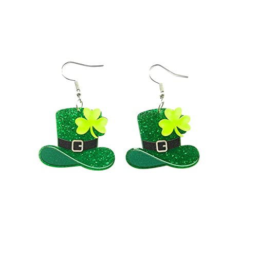 IKFIVQD Mini-Creolen für Damen Blätter drei Hüte Kleeblatt Acryl Grün personalisierte Schicht St. Four Patrick s Ohrringe Eulen-Ohrringe für Frauen siehe abbildung Einheitsgröße