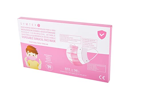 SYMTEX 50 pcs Medizinisch in kleiner Größe Kindermasken Type IIR Norm EN 14683 zertifizierte OP 3 lagig mund nasenschutz 50pcs Pink