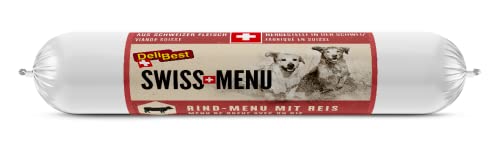DeliBest Swiss MENU Rind-Menu mit Reis I Nassfutter für Hunde aus 100% Schweizer Rindfleisch I glutenfrei ohne andere Zusätze I hochwertiges Hundefutter Adult I 200 g Hundewurst