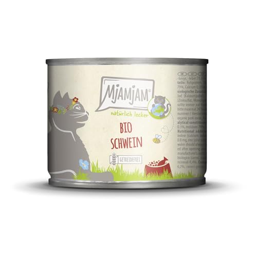 MjAMjAM Premium Nassfutter für Katzen - natürlich lecker Bio Schwein 1er Pack 1 x 200g getreidefrei mit extra viel Fleisch