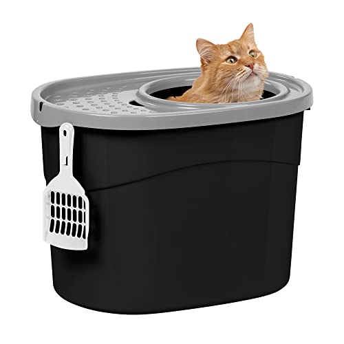 Iris Ohyama Schaufel bis 7kg Schwarz Grau Deckel Katzentoilette leicht reinigen Für große Katzen Kätzchen geschlossen xxl Toilette BPA frei Cat Litter Box TECL 20