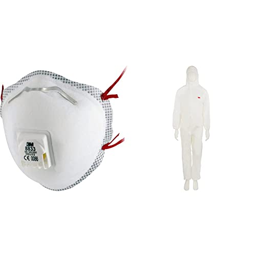 3M Atemschutzmaske 8833 Feinstaub Maske für reduzierte Wärmebildung Stück 45104XL Schutzanzug Typ 5 6 Größe 4XL Weiss