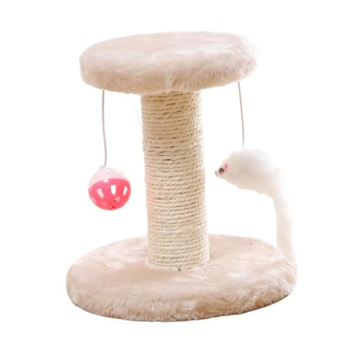 Milageto Katzenkratzbaum Sisal Katzenklettergerüst für Hauskatzen Katzenübungsspielzeug Niedlicher Katzenbaum mit Ballturm für Kätzchen Beige