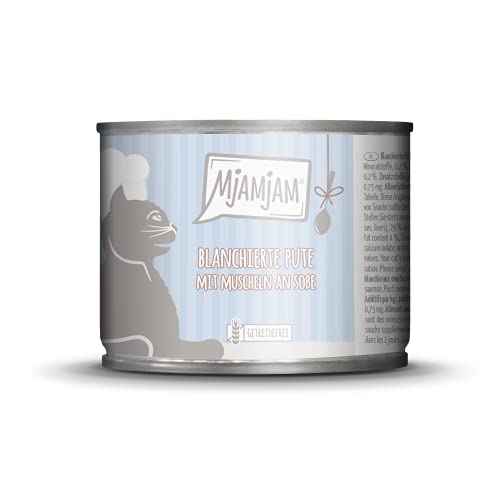 MjAMjAM - Premium Nassfutter für Katzen blanchierte Pute mit Muscheln an Soße 1er Pack 1 x 185 g getreidefrei mit extra viel Fleisch