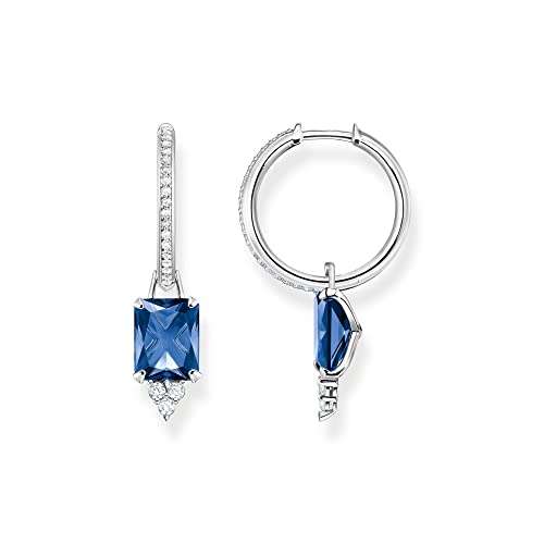 Thomas Sabo Damen Creolen in der Farbe Silber aus 925 Sterlingsilber mit blauem Zirkonia Größe 31x9mm CR684-166-1