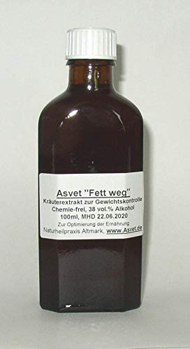 Asvet 100ml Fett weg Kräuter-Tropfen zum Abnehmen 100% vegan natürlich Appetithemmer Fatburner für Body Verdauung Stoffwechsel