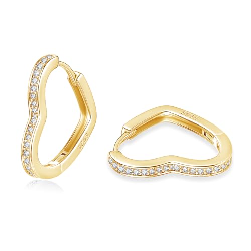 Loutade Creolen Silber 925 Silber Herz Ohrringe Creolen mit Zirkonia Hypoallergen Geometrische Ohrringe Kreolen Gold Herzförmige Silber Ohrringe Creolen Gold Ohrschmuck für Damen Mädchen Frauen