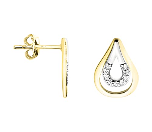 SOFIA MILANI - Damen Ohrringe 925 Silber - teils vergoldet golden mit Zirkonia Steinen - Bicolor Tropfen Ohrstecker - E1694