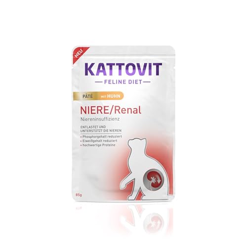 Kattovit - Niere Renal Nassfutter für Katzen Katzen-Nassfutter zur Unterstützung der Nierenfunktion für ausgewachsene Katzen. Diätfutter als Alleinfuttermittel im Frischebeutel 10 x 85 g Huhn