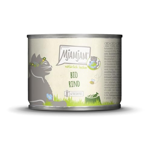 MjAMjAM Premium Nassfutter für Katzen - natürlich lecker Bio Rind 1er Pack 1 x 200g getreidefrei mit extra viel Fleisch