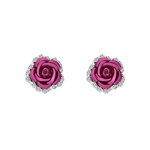 jieGorge Ohrringe Rose Strass Ohrringe Thin Dangle Rose Elegante Strass Ohrringe Hochzeit Frauen Accessoires Schmuck Rose Ohrringe für Frauen Ohrringe Silber 925 Creolen Klein Hot Pink One Size