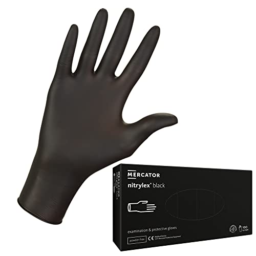 MERCATOR MEDICAL Nitrilhandschuhe puderfreie Einweghandschuhe NITRYLEX BLACK Größe M - 1000 Stück deckende undurchsichtige schwarze Farbe texturierte Fingerspitzen latexfreie Einmalhandschuhe