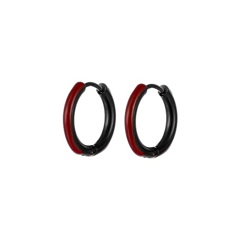 Homxi Creole Ohrringe Ohrstecker Edelstahl Schwarz 12MM Hoop Ohrring Damen Creolen Schwarz Rot