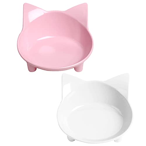 Skrtuan Katzennapf 2 Stück Set rutschfeste Katzenschale Futterschüssel Wasser Fütterung Schüssel Fressnäpfe Katzennapf Rosa