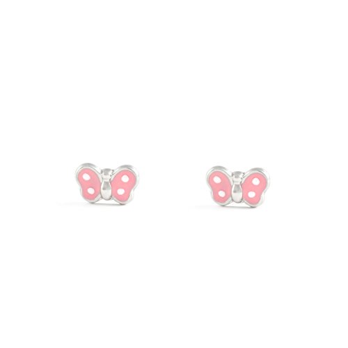 Monde Petit AG-2365-F - MÃ¤dchen-Ohrringe Silber Schmetterling emailliert in Pink und WeiÃŸ