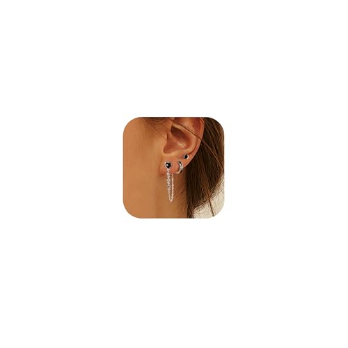 ALEXCRAFT Ohrringe Silber 925 Hypoallergene Stapel Piercing Ohrringe Set für Mehrere Ohrlöcher Schwarz Zirkonia Edelstahl Chirurgenstahl Ohrstecker Silber 925 Creolen Kleine Ohrringe für Damen Frauen