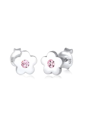 Elli Ohrringe Kinder Ohrstecker Blumen Symbol mit Kristall Rosa in 925 Sterling Silber