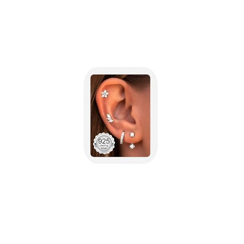 JeweBella 4 Paar Ohrringe Silber 925 für Damen Mädchen 14 Karat Vergoldete Ohrstecker Silber 925 Creolen Gold Hypoallergen Klein Ohrringe Hängend Zirkonia Ohrringe Set für Mehrere Piercings