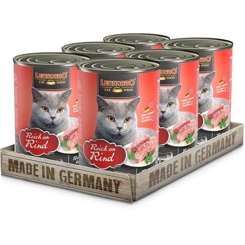 Leonardo Nassfutter 6x400g Rind Getreidefreies Nassfutter für Katzen Feuchtfutter Alleinfutter aus der Dose