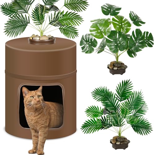 GKOKG 6-teiliges Pflanzentoiletten-Set enthÃ¤lt 2 kÃ¼nstliche Pflanzen und versteckte Katzentoilette und Echtstein Katzenklo fÃ¼r drinnen und drauÃŸen versteckte Katzentoilette fÃ¼r MÃ¶bel