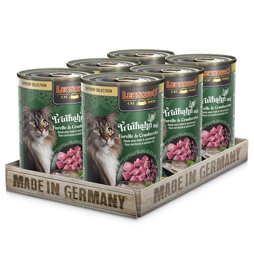 LEONARDO Nassfutter Superior Selection Truthahn mit Forelle Cranberries 6x400g Dose für ausgewachsene Katzen getreidefrei ohne Zucker Made in Germany