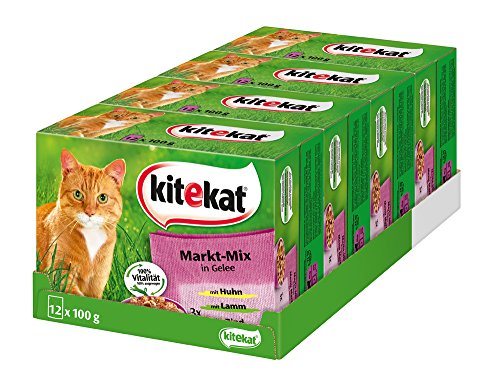 Kitekat Katzenfutter Nassfutter Markt Mix in Gelee 48 Portionsbeutel 4x x 100g