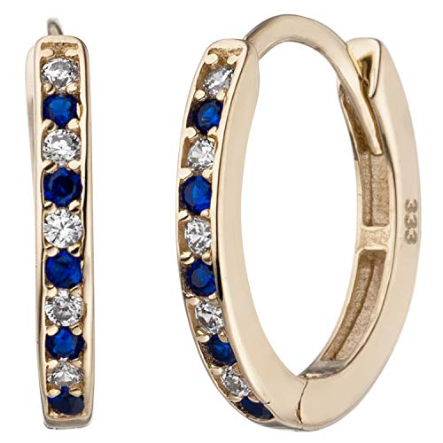 Jobo Damen Creolen oval 333 Gold Gelbgold 20 Zirkonia blau weiß Ohrringe