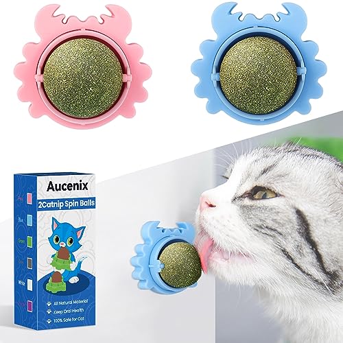 Aucenix Ball 4 Natürliche Bälle Lecken Drehbare Zahnreinigung Dental Kätzchen B Rosa Blaue Krabbe