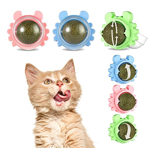 Havenfly 3er-Pack 360 Drehbare Katzenminze Bälle mit Deckel Katzen Wand-Leckerli Interaktives Katzenspielzeug Effektiv zum Reinigen der Zähne und zur Verbesserung der Katzenerregung