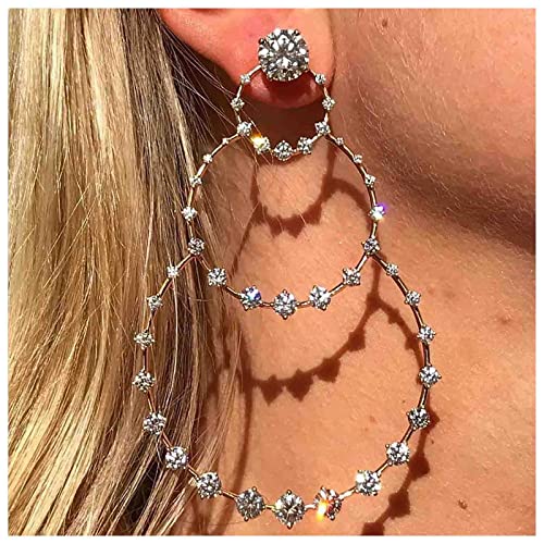 Cimenexe Böhmische große Kreis-Ohrringe Kristall-Kreis-Tropfen-Ohrringe Silberne Strass-Creolen-Ohrringe Vintage Hohlkreis-Ohrringe Geometrie Cz-Ohrringe Schmuck für Frauen und Mädchen