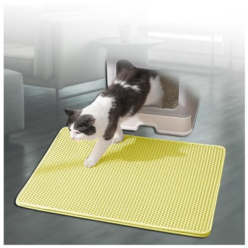 Katzenstreu Matte Katzenmatte Waben Doppelschicht Design Katzentoilette Vorleger Urin-und Wasserdichtes Material Easy Clean Streukontrolle Vorlegematte Katzentoilette Yellow-M