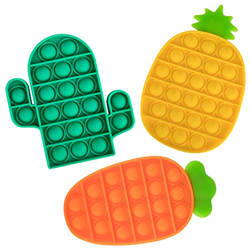 OKCS 3er Set - Fidget Toy Pop It - Push It - geprüft kinderfreundlich - für Kinder Erwachsene - zur Ablenkung bei Stress Nervosität Push Bubble - Karotte Ananas und Kaktus