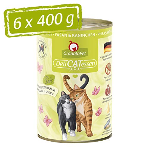 GranataPet Delicatessen Fasan Kaninchen 6 x 400 g Nassfutter für Katzen Katzenfutter für Feinschmecker Futter ohne Getreide ohne Zuckerzusätze
