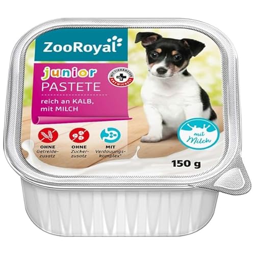 ZooRoyal Hund Pastete Junior Kalb mit Milch 11x150g Große Packung Hunden Nassfutter Tiernahrung Alleinfuttermittel