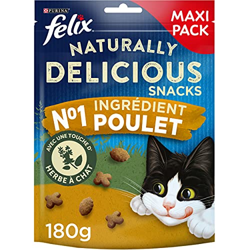 FELIX Naturally Delicious Snacks Erwachsene Leckereien für Katzen Huhn mit einem Hauch von Gras 180 g