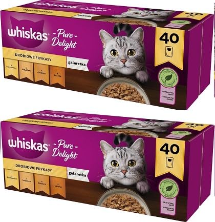 WHISKAS Adult 1 Pure Delight Katzennassfutter 80 Portionsbeutel 85g 2-er Pack Geflügel Ragout in Gelee