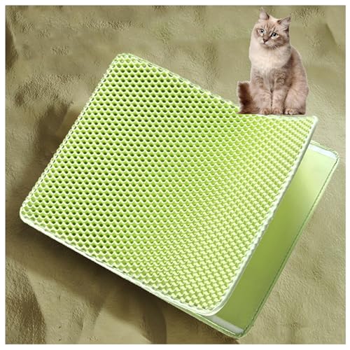 Katzenstreu Matte Katzenmatte Waben Doppelschicht Design Katzenklomatte Urin-und Wasserdichtes Material Easy Clean Streukontrolle Zaubermatte Katzentoilette Green-M