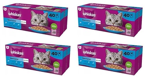 Whiskas Adult 1 Hochwertiges Nassfutter für ausgewachsene Katzen Fisch-Auswahl in Gelee 4-er Pack 160 Portionsbeutel 160x85g