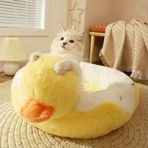 OYhmc 55x55x15cm Selbsterhitzende Ente Form High Elastic Foam Haustier Katze Bett Sofa für Katzen und Welpen gelb weiß